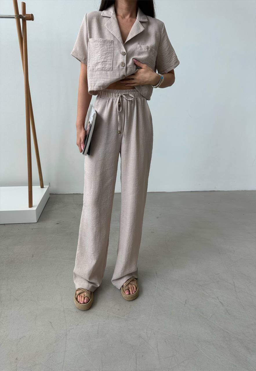 -Floated Linen Shirt &amp; Trousers- 
