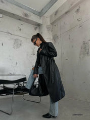 -Padded Leather Trench Coat- 