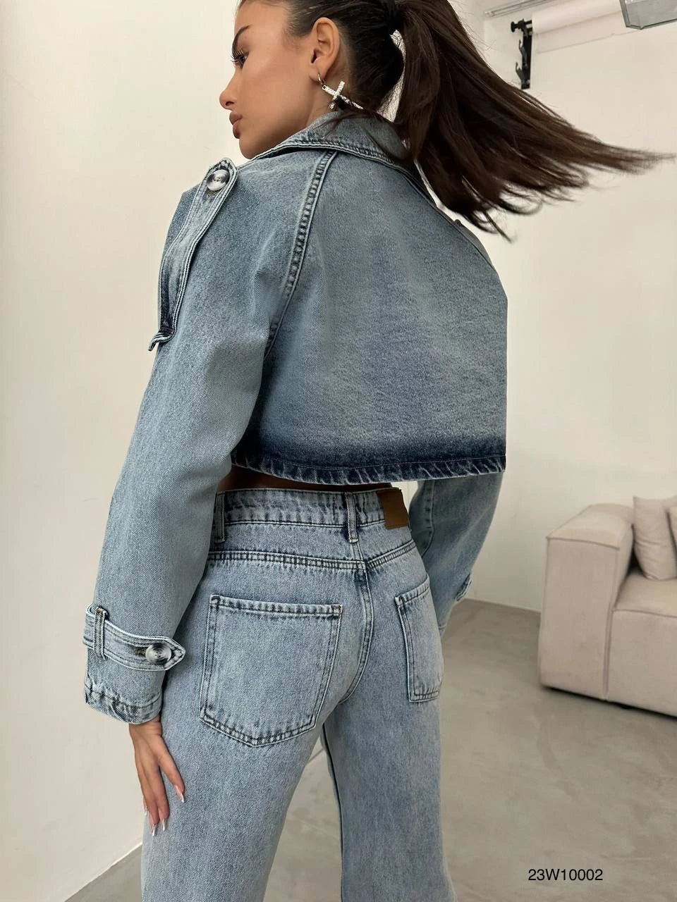 Crop Denim Trench Coat 