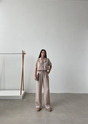 -Floated Linen Shirt &amp; Trousers- 