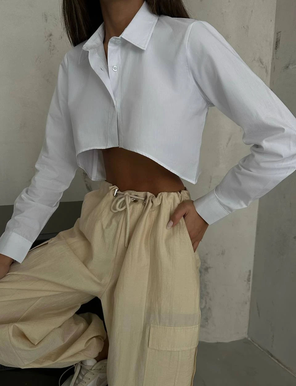 Asymmetric Cut Crop Shirt