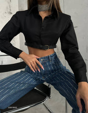 Belted Padded Crop Shirt 