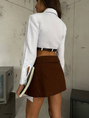 Belted Padded Crop Shirt 