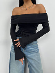 Draped Boat Neck Knitwear Blouse 