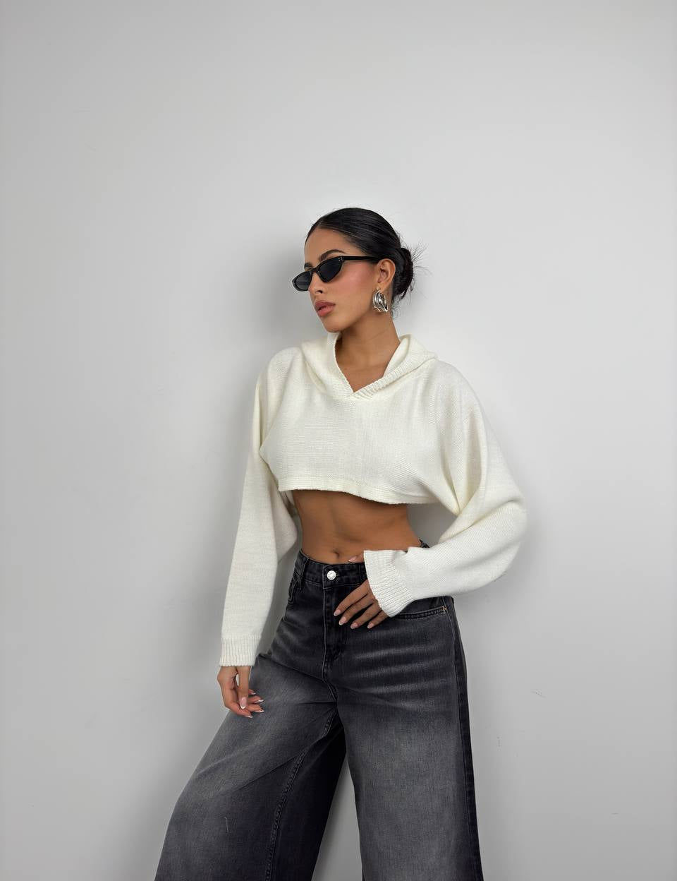 -Hooded Crop Sweater-