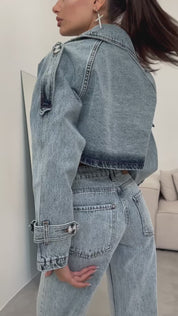 Crop Denim Trench Coat 