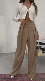 -Double Pleated Wide Leg Trousers- 