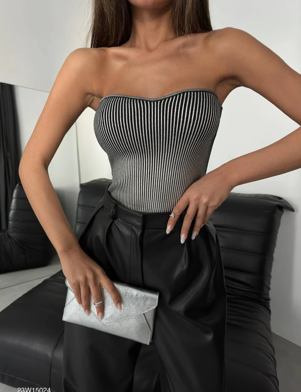 Metallic Strapless Knitwear Blouse 