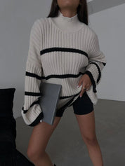 -Striped Oversize Sweater- 